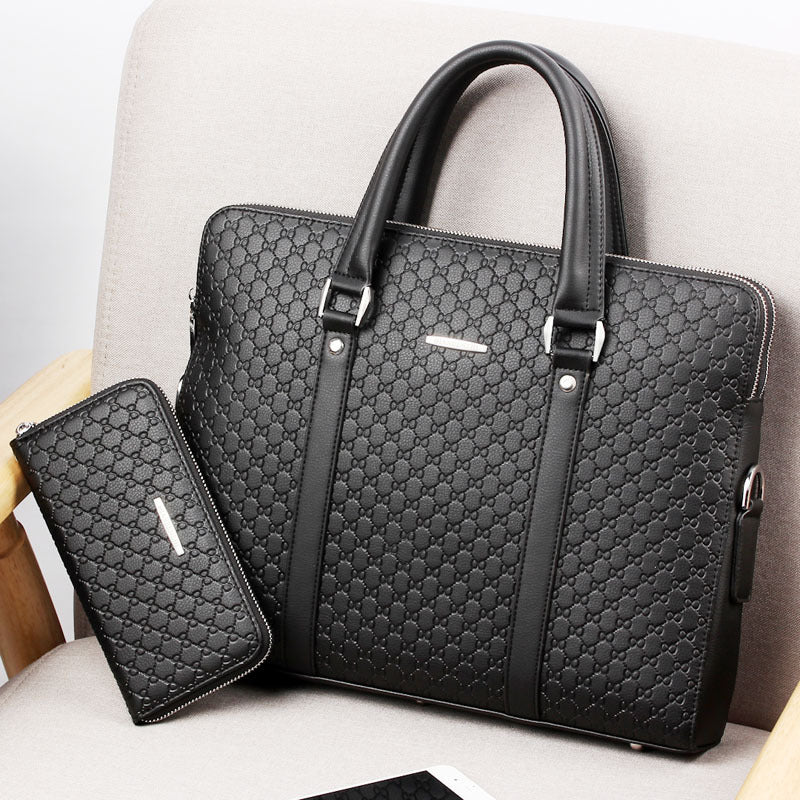 Men's Cowhide Business Embossed Letter Horizontal Men's Briefcases
