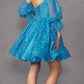 Vestido corto con purpurina, corte A, con ballenas y mangas abullonadas desmontables Juliet 895