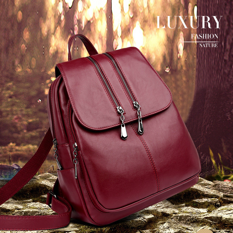 Women's Korean Fashionable Soft Leather Fashion Mom Backpacks