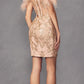 Juliet 897 Short Sexy Sheer Sides Cold Shoulder Feather Cocktail Dress