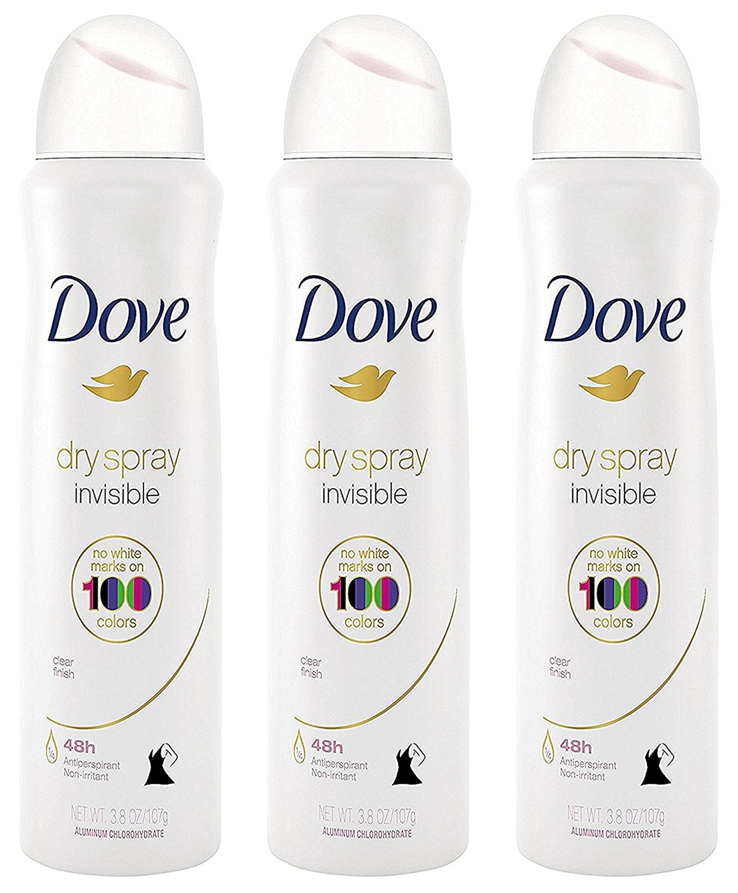 Dove Antitranspirante Dry Spray - Invisible - Acabado Transparente - 3.8 OZ (107 g) Por Lata - Paquete de 3 Latas