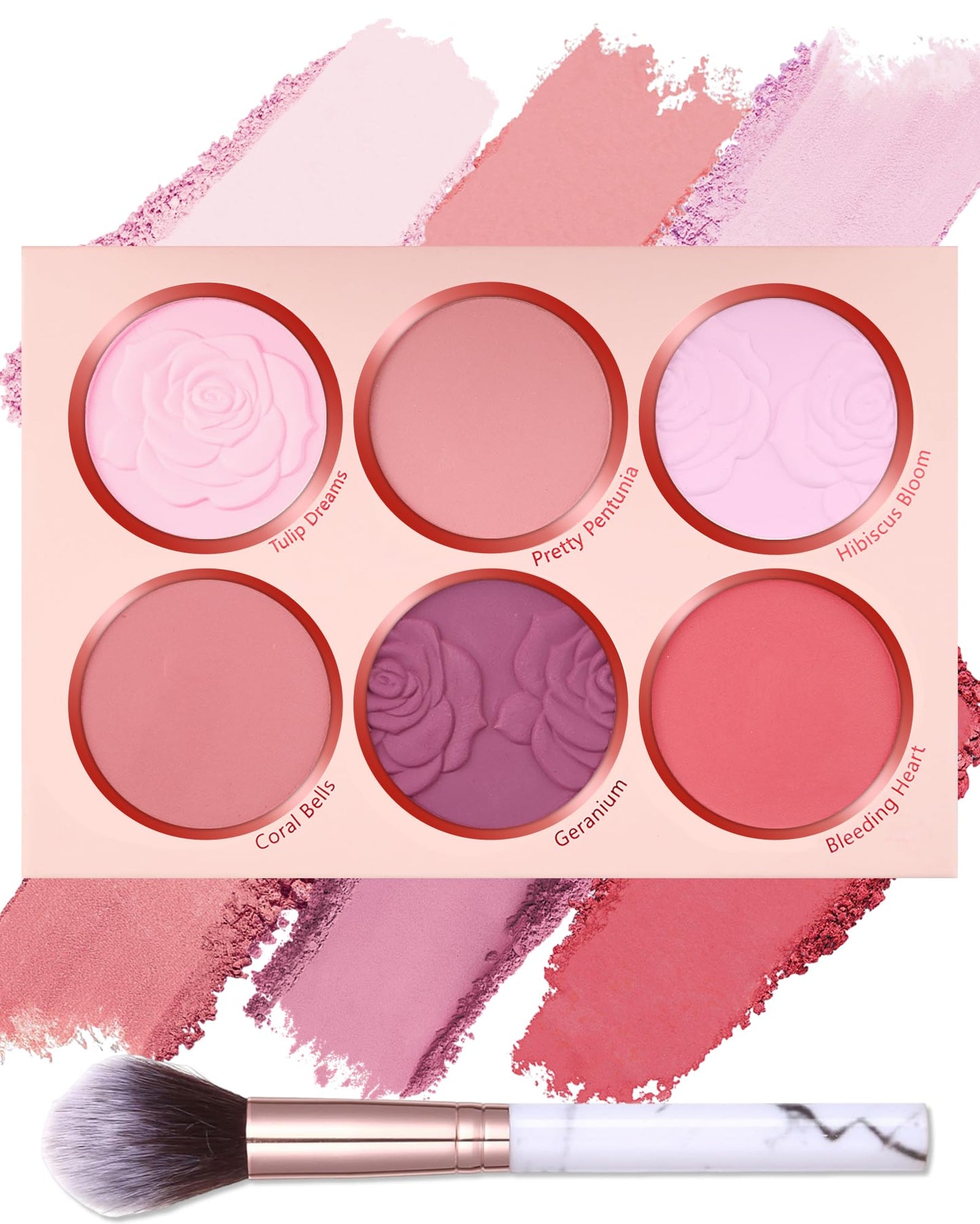 Paleta de Rubor Facial Mate con Brocha-6 Colores Rosado Púrpura Sedoso Mineral Mezclable Colorete en Polvo para MejillasMaquillaje Facial de Larga DuraciónBelleza CosméticaRegalo de Maquillaje para el Día de San Valentín para Mujeres y Niñas-Set 01