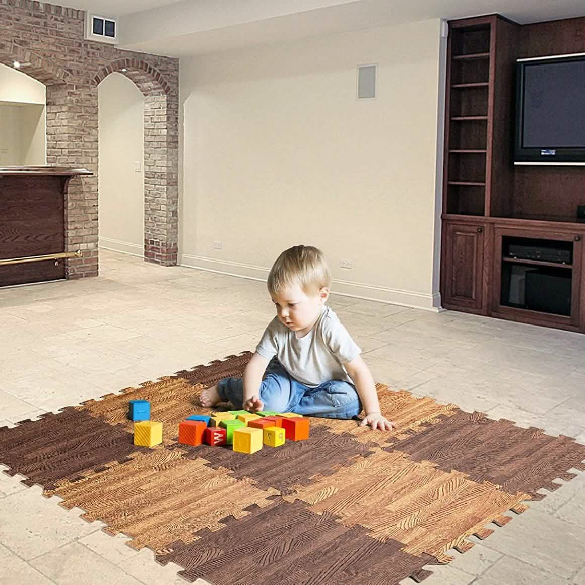 Juego de 9 piezas: Alfombrillas de rompecabezas de espuma entrelazadas con diseño de grano de madera de HemingWeigh
