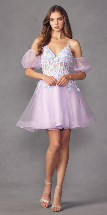 Vestido Juliet 901 de tul brillante con corte en A y mangas abullonadas cortas y extraíbles