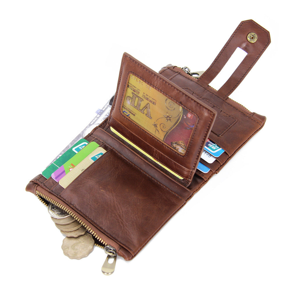 Men's Horse Leather First Layer Cowhide Folding Short Multiple Men's Wallets