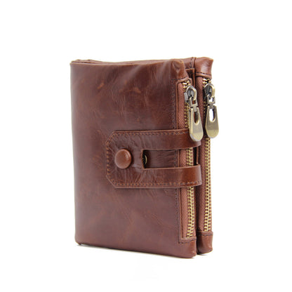 Men's Horse Leather First Layer Cowhide Folding Short Multiple Men's Wallets