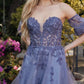 Juliet 909 Vestido corto de línea A con estampado de brillo y mangas cortas abullonadas removibles