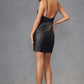 Juliet JT911A Vestido de cóctel ajustado Hot Fix con corpiño transparente lateral