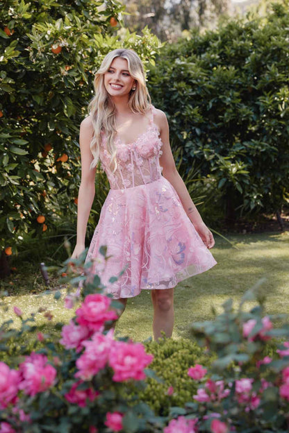 Vestido Juliet JT917A de encaje bordado con corsé, tipo cóctel