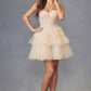 Juliet JT918A Dress Strapless Cocktail Leaf Lace Corset Bodice Ruffle Skirt