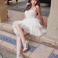 Juliet JT918A Dress Strapless Cocktail Leaf Lace Corset Bodice Ruffle Skirt