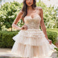 Juliet JT918A Dress Strapless Cocktail Leaf Lace Corset Bodice Ruffle Skirt