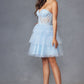 Juliet JT918A Dress Strapless Cocktail Leaf Lace Corset Bodice Ruffle Skirt