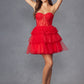 Juliet JT918A Dress Strapless Cocktail Leaf Lace Corset Bodice Ruffle Skirt
