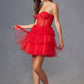 Juliet JT918A Dress Strapless Cocktail Leaf Lace Corset Bodice Ruffle Skirt