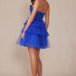 Juliet JT918A Dress Strapless Cocktail Leaf Lace Corset Bodice Ruffle Skirt