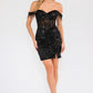 Vestido Juliet JT919L Ajustado con Hombros Descubiertos y Corpiño de Lentejuelas Estilo Corazón