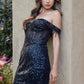 Vestido Juliet JT919L Ajustado con Hombros Descubiertos y Corpiño de Lentejuelas Estilo Corazón