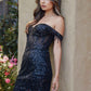 Vestido Juliet JT919L Ajustado con Hombros Descubiertos y Corpiño de Lentejuelas Estilo Corazón