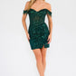 Vestido Juliet JT919L Ajustado con Hombros Descubiertos y Corpiño de Lentejuelas Estilo Corazón