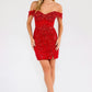 Vestido Juliet JT919L Ajustado con Hombros Descubiertos y Corpiño de Lentejuelas Estilo Corazón