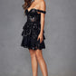 Vestido de cóctel corto de tul y lentejuelas Juliet JT920K con línea A