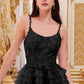 Vestido de cóctel corto de tul con cuello redondo, corte A y volantes Ladivine 9310