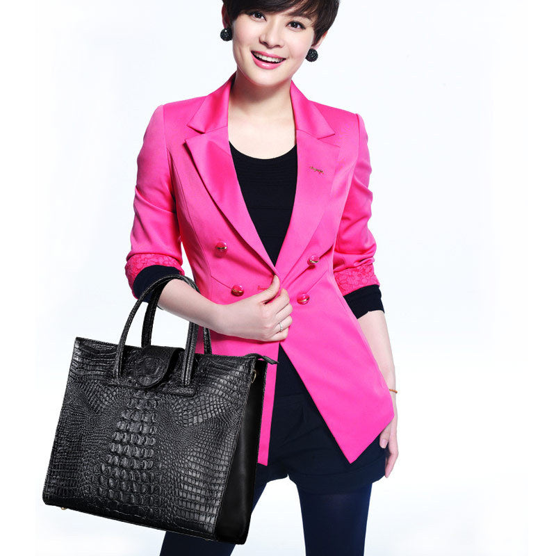 Women's Commuter Crocodile Pattern Genuine Leather Large Capacity Handbags