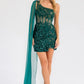 Juliet JT937R Dress One Shoulder Cape Sleeve Cocktail Sequin Gown