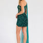 Juliet JT937R Dress One Shoulder Cape Sleeve Cocktail Sequin Gown