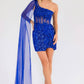 Juliet JT937R Dress One Shoulder Cape Sleeve Cocktail Sequin Gown
