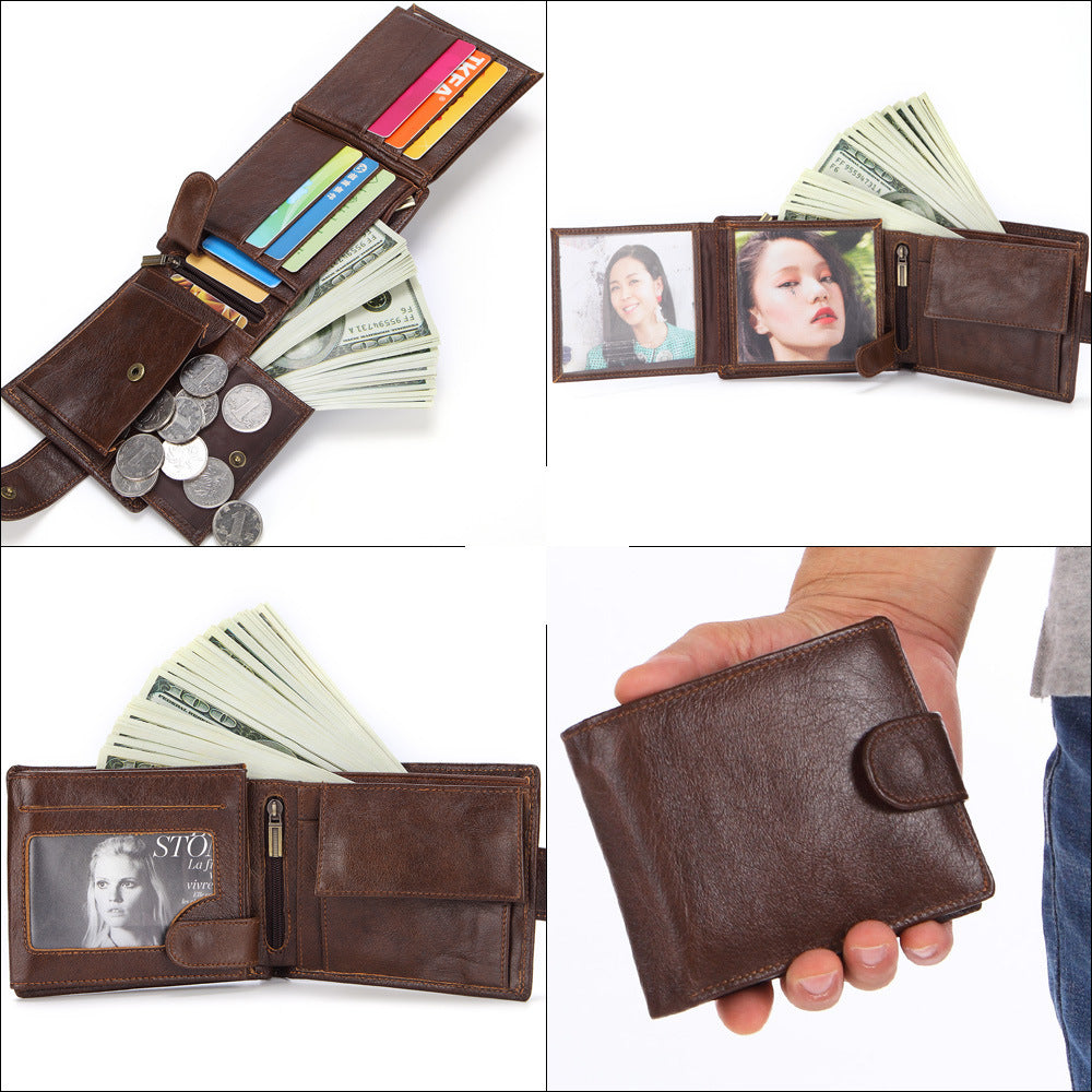 Men's Leather Short First Layer Cowhide Clutch Purses