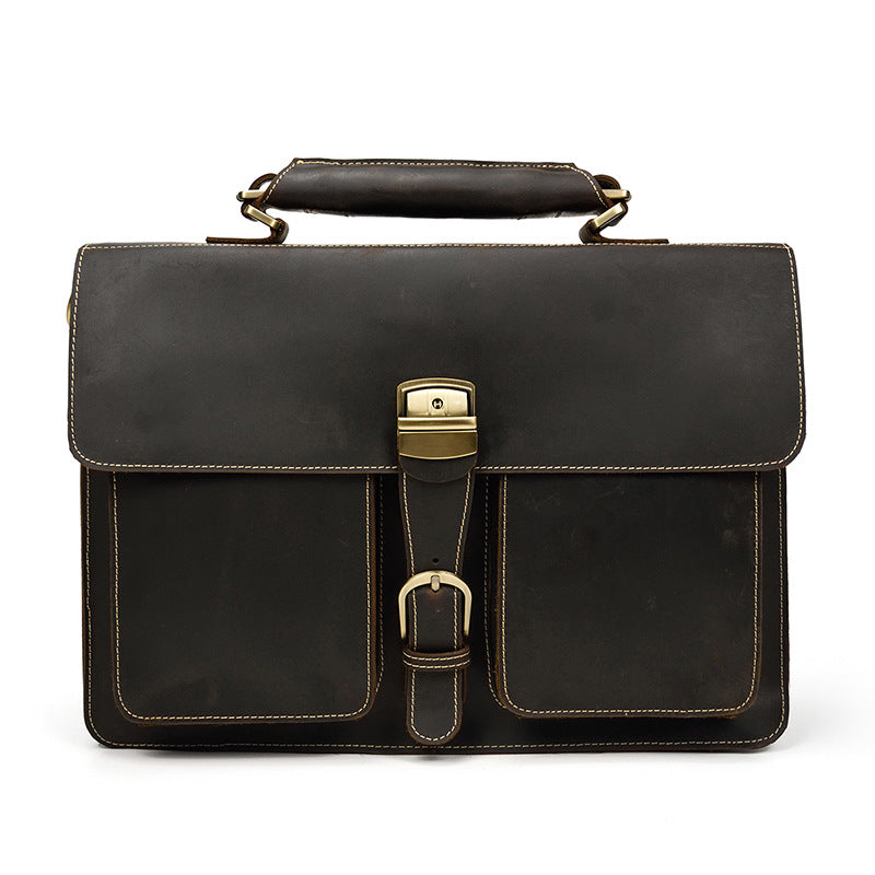 Men's Leather Retro Crazy Horse Double Compartment Men's Briefcases