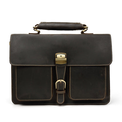 Men's Leather Retro Crazy Horse Double Compartment Men's Briefcases