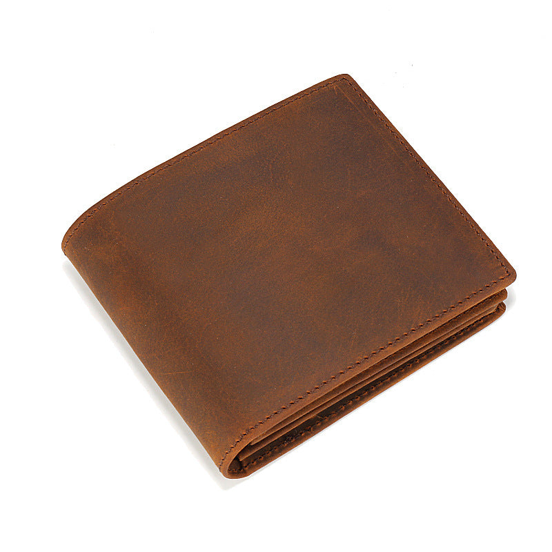 Crazy Horse Leather Widened Short Handmade First Layer Ladies Wallets