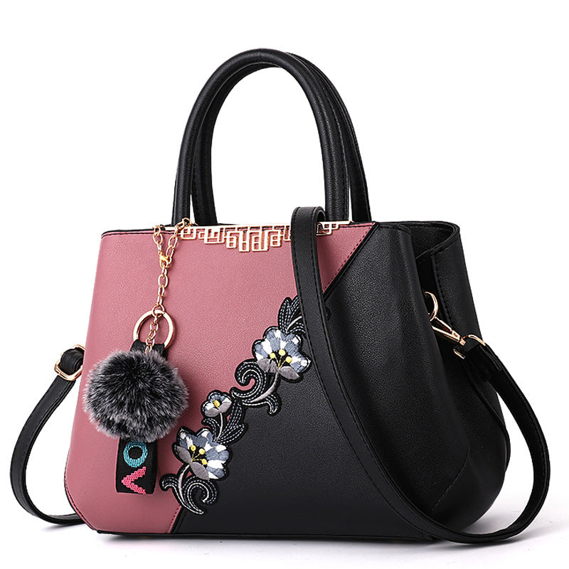 Women's Big Korean Contrast Color Fur Ball Shoulder Bags