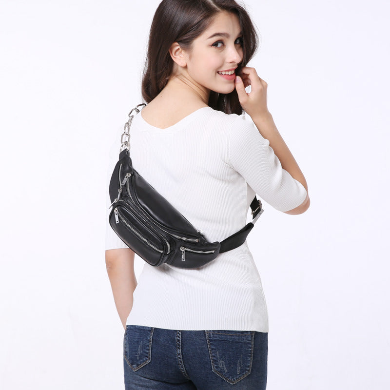 Women's Fashionable Genuine Leather Chain Cowhide Sheepskin Waist Packs