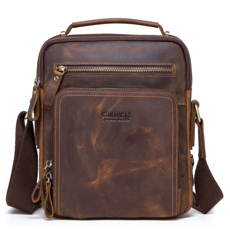 Men's Black Angel Retro Crazy Horse Leather Men's Shoulder Bags