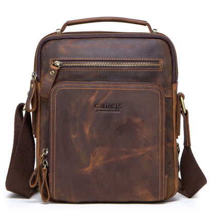 Men's Black Angel Retro Crazy Horse Leather Men's Shoulder Bags