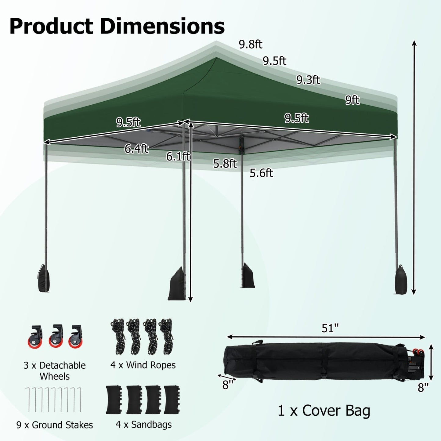 9.5 x 9.5 Feet Pop up Canopy Tent with Adjustable Heights