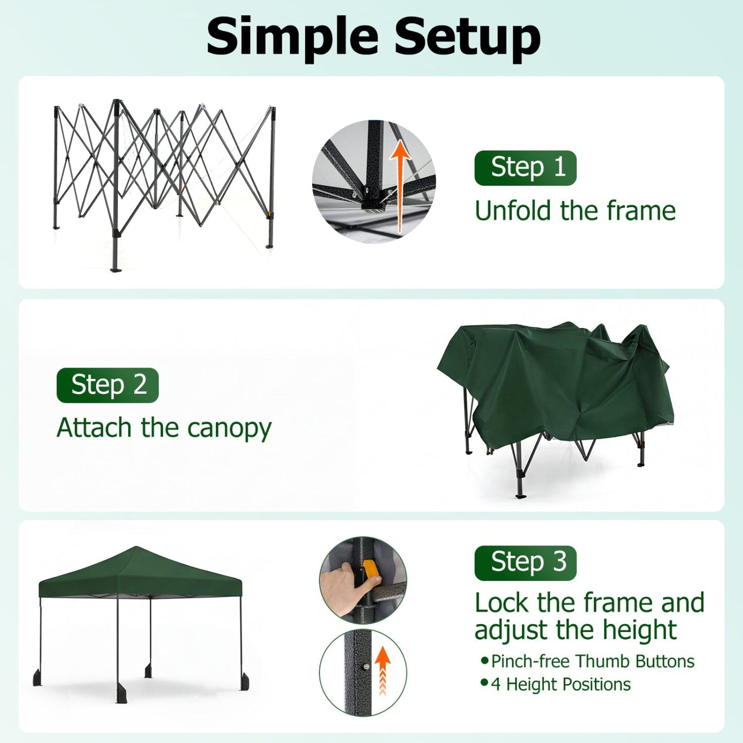 9.5 x 9.5 Feet Pop up Canopy Tent with Adjustable Heights