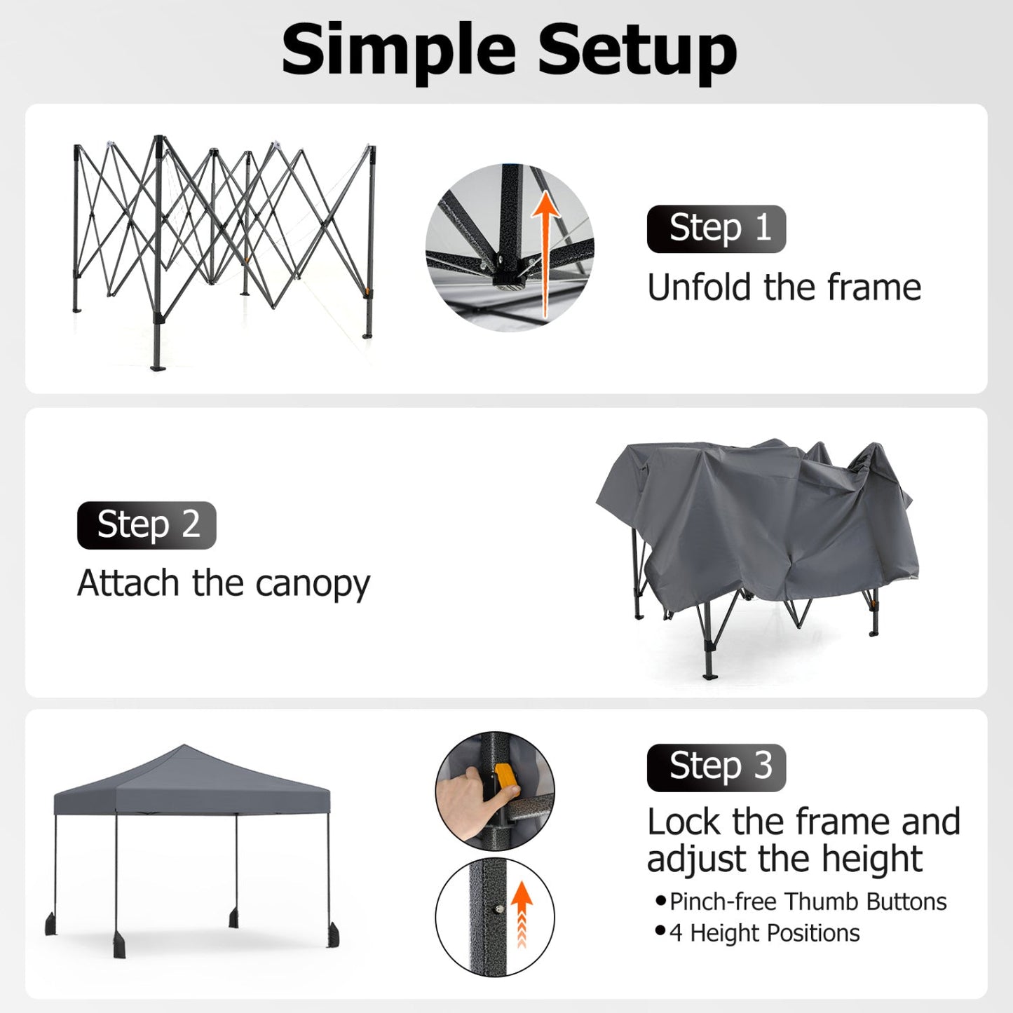 9.5 x 9.5 Feet Pop up Canopy Tent with Adjustable Heights