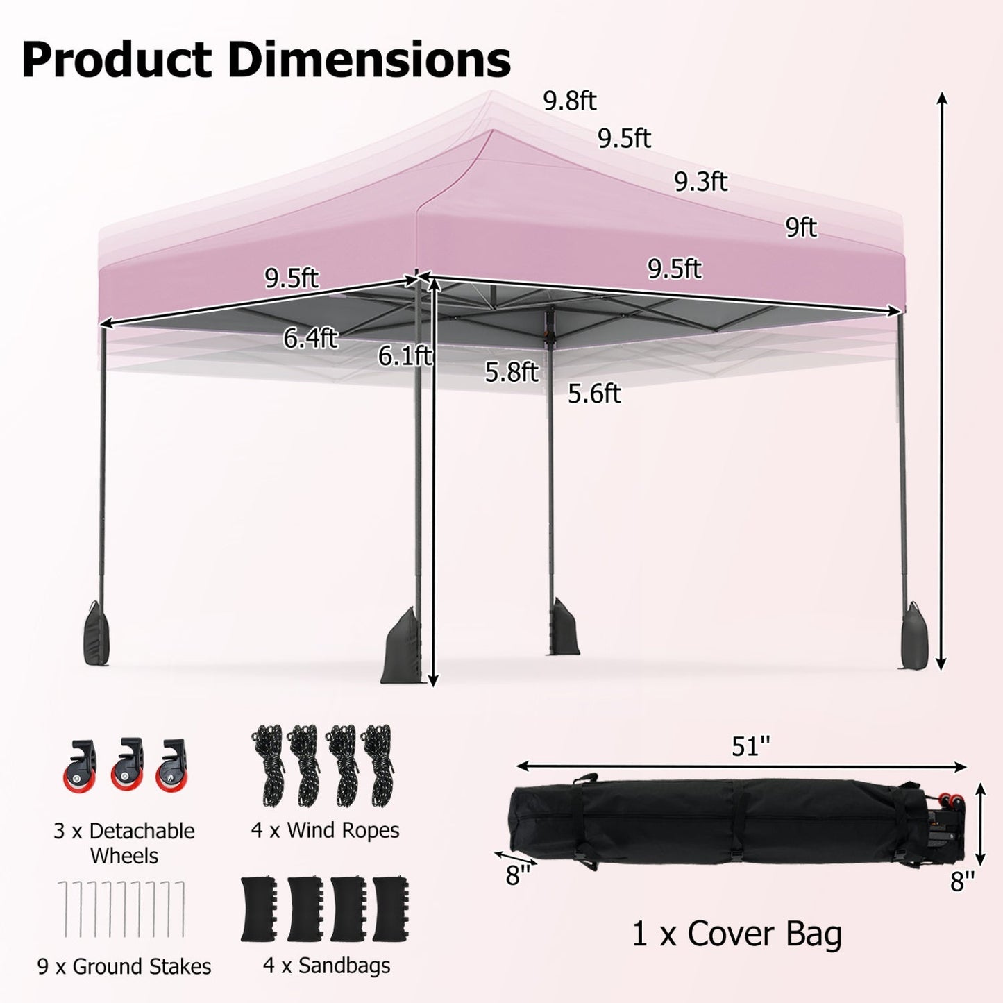 9.5 x 9.5 Feet Pop up Canopy Tent with Adjustable Heights