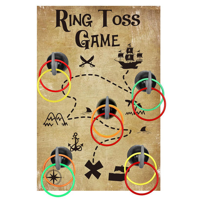 Libima 18 Piezas Juego de Lanzamiento de Anillos Gancho Pirata Incluye 1 Tablero de Juego Pirata 5 Ganchos de Capitán 12 Anillos de Plástico para Lanzar Juegos de Interior y Exterior Regalos para Decoraciones y Suministros de Fiesta Temática Pirata