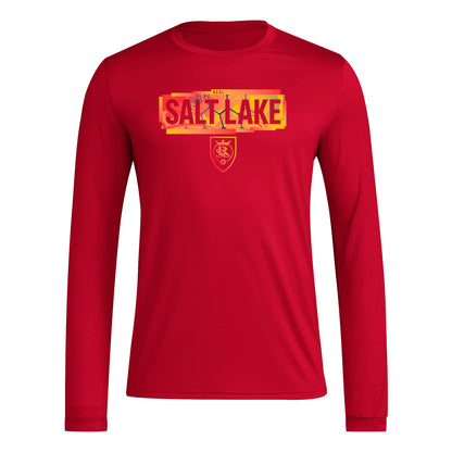 adidas Mens Long Sleeve Pre-Game T-Shirt Team Victory Red/Real Salt Lake X-Small