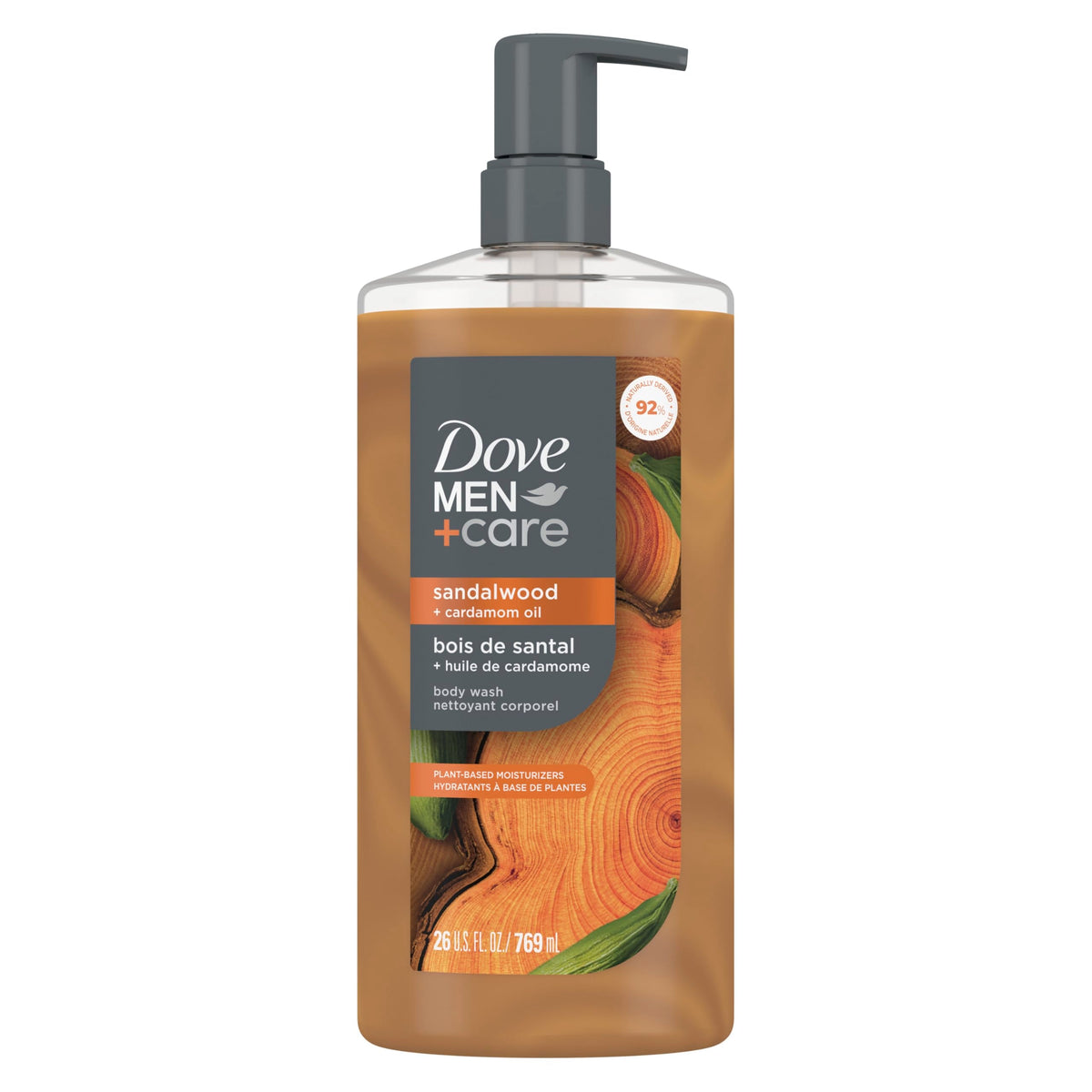 DOVE MEN + CARE Gel de Ducha Sándalo + Aceite de Cardamomo para Reconstruir la Piel en la Ducha con Limpiadores y Humectantes de Origen Vegetal 769 ml