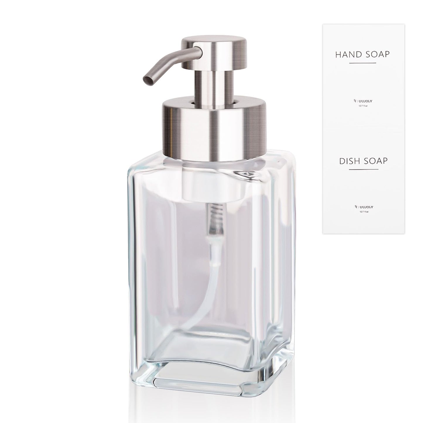 Dosificador de Jabón Espumoso con Bomba de Acero Inoxidable, Botellas de Jabón Líquido para Lavavajillas de Vidrio Recargables de 12 oz para Baño, Fregadero de Cocina, Decoración del Hogar