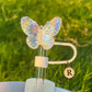 2Pcs Cute Laser Stanley Straw Covers Butterfly Straw Cover Cap for Stanley 30&40 Oz Tumbler with Handle 10mm Straw Topper for Stanley Cup Reusable Drinking Straw Caps Stanley Cup Accessories（R）