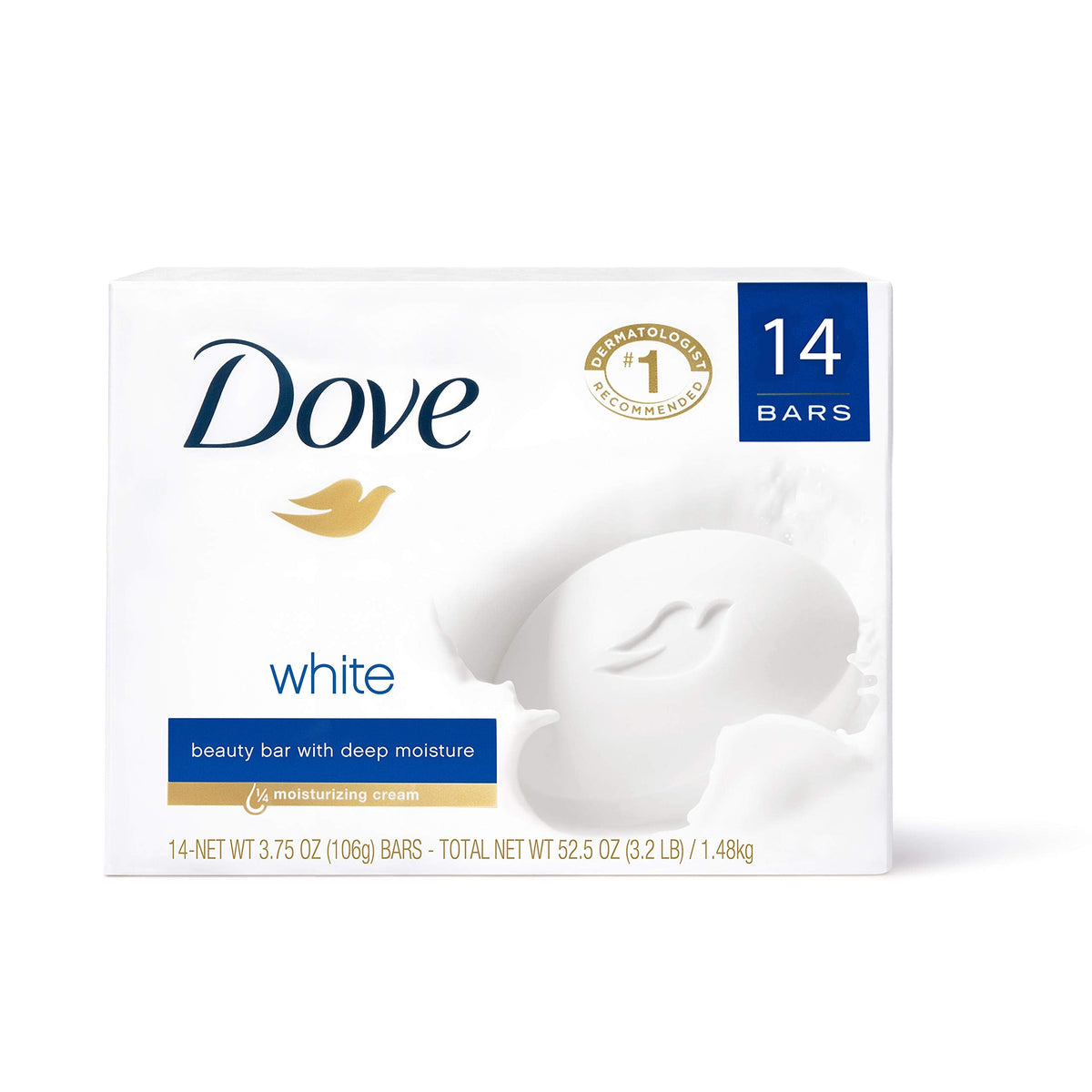 Dove Beauty Bar Limpiador Suave para una Piel Más Suave y Tersa con 1/4 de Crema Humectante Blanco Más Humectante que el Jabón en Barra 3.75 oz 14 Barras