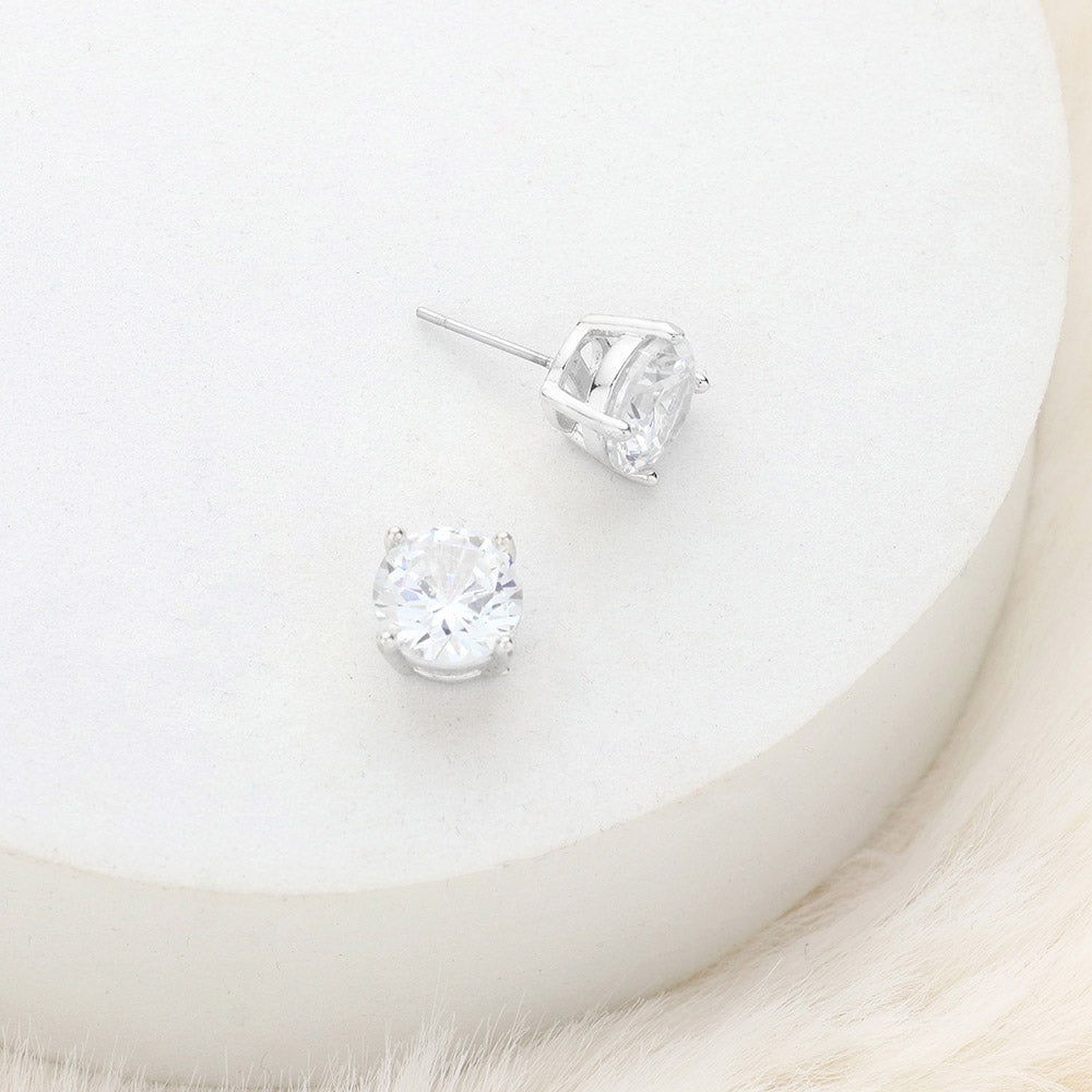 9mm Round Crystal Cubic Zirconia Stud Earrings in Clear Gift Box - Ready to Gift